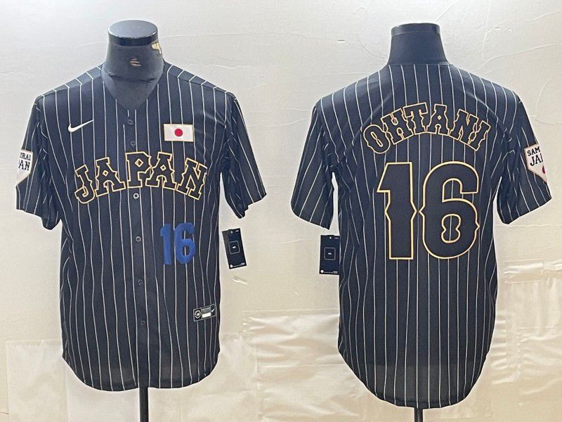 Men 2025 World Cub Japan #16 Ohtani Black Stripe Nike MLB Jersey style 14